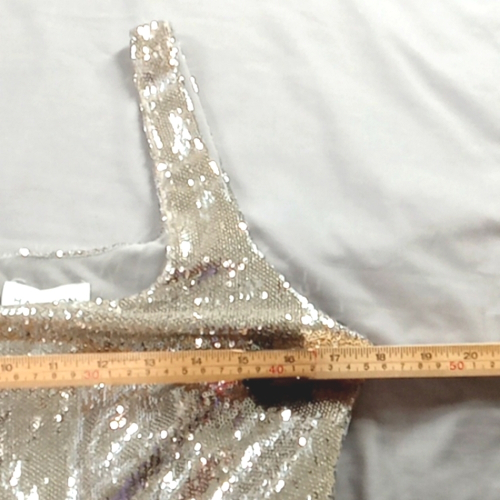 HALSTON Dress 12 Women Silver Sequence Metallic Cocktail Party Holiday NEW yy - Picture 8 of 12